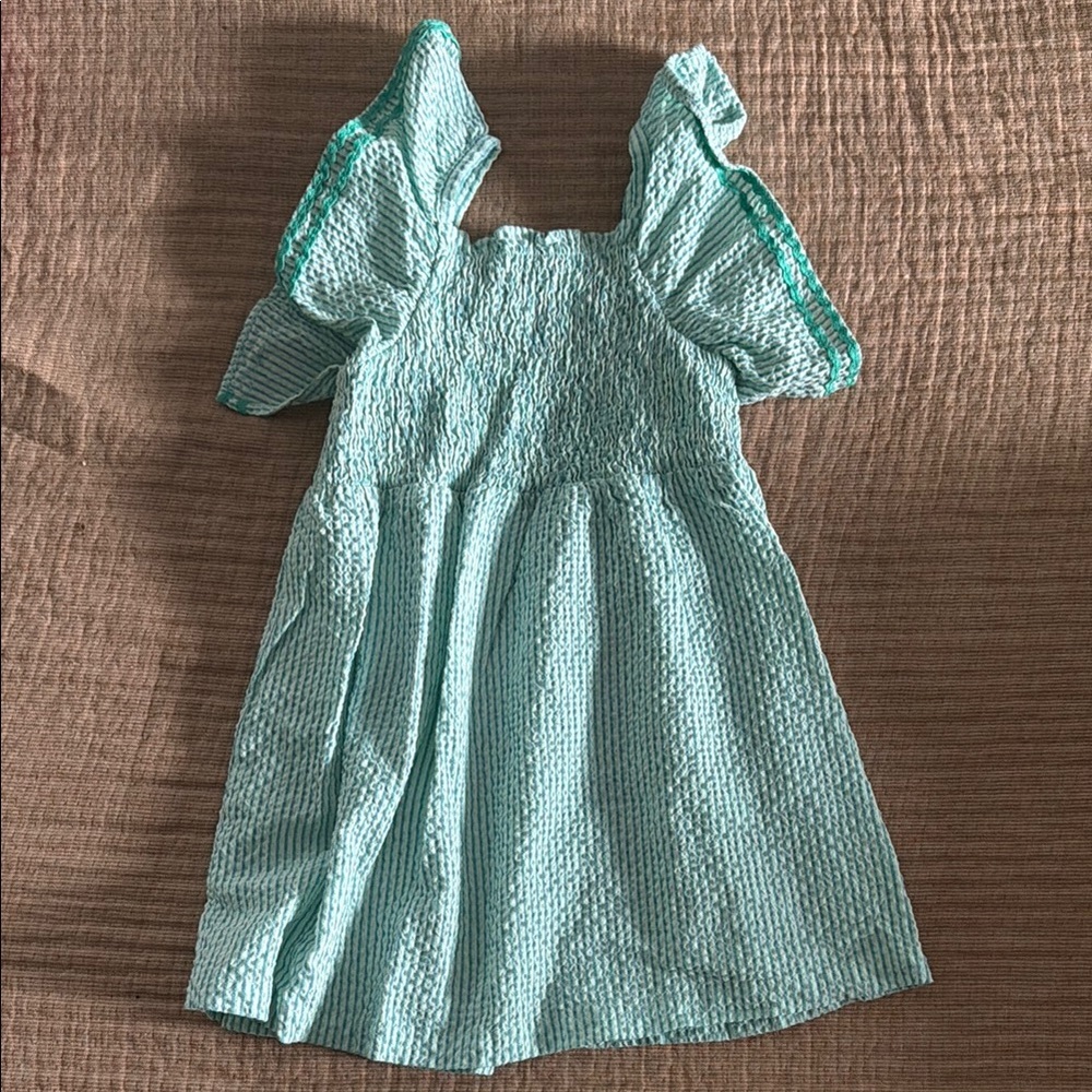 Girls' Light Aqua Smocked Ruffle Sleeve Dress